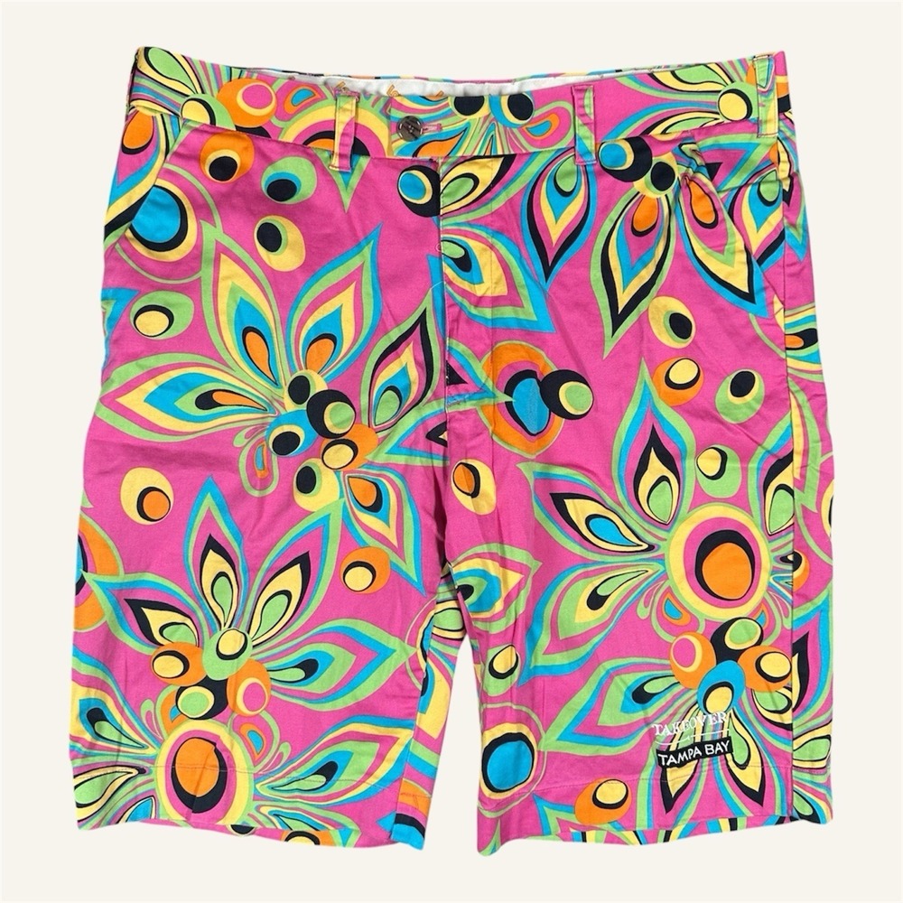 Loudmouth Men Golf Shorts 37x11* Shagadelic Pink Bermuda Floral Stretch AOP